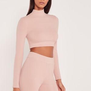 Carli Bybel x Missguided pink high neck crop top